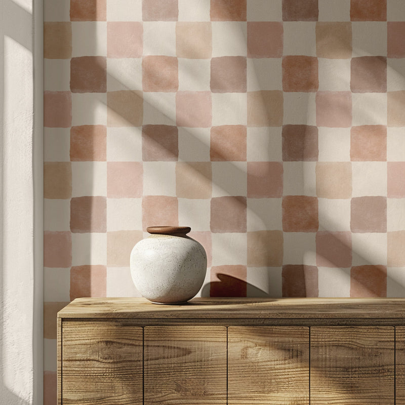 Boho Checkered Wallpaper Neutral Tone