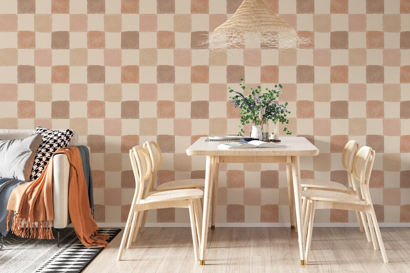 Boho Checkered Wallpaper Neutral Tone