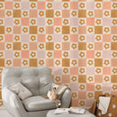 Retro Flower Checkered Wallpaper - Playful 60s Design in Warm Tones