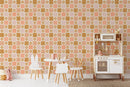 Retro Flower Checkered Wallpaper - Playful 60s Design in Warm Tones