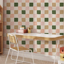 Warm Green and Pink Checker Wallpaper - Earthy & Pastel Tones
