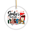 Cheerful Holiday Plaid Santa’s Favorite Nurse Christmas Ornament