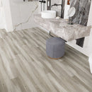 SPC Vinyl Rigid Core 7" Width 60" RL, 6mm Thick, 1.5mm IXPE Chromatic Smoke Fidelis Floors - Mazzia Collection Product shoot Washroom view 1