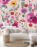 Elegant Modern Pink Wallpaper with Pink Flowers