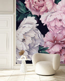 Contemporary Modern Dark Wallpaper with Peonies