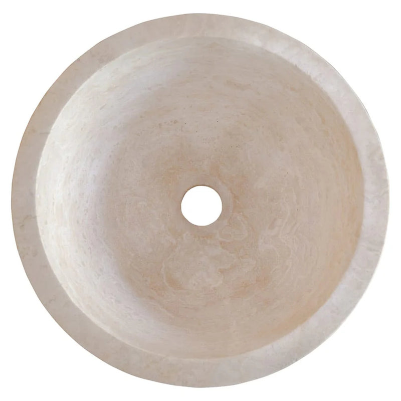 Troia Light Travertine Natural Stone Round Above Vanity Bathroom Sink (D)12.5" (H)6" top view product shot