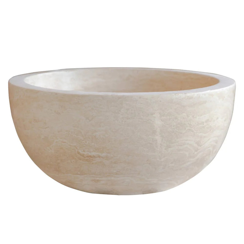 Troia Light Travertine Natural Stone Round Above Vanity Bathroom Sink (D)12.5" (H)6" side view product shot