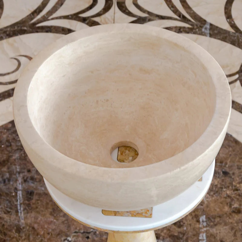 Troia Light Travertine Natural Stone Round Above Vanity Bathroom Sink (D)12.5" (H)6" angle view