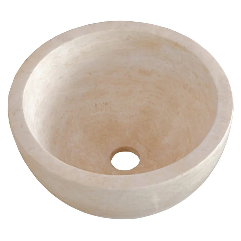 Troia Light Travertine Natural Stone Round Above Vanity Bathroom Sink (D)12.5" (H)6" angle view product shot