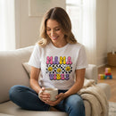 Trendy Checkerboard Mama Vibes Shirt 100% Cotton Short Sleeve Casual Aesthetic Apparel