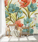 Blue and Red Tulips Wallpaper