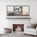 Beige Surfing Wall Art Set. Surfer, Ocean, Bus, Lifeguard