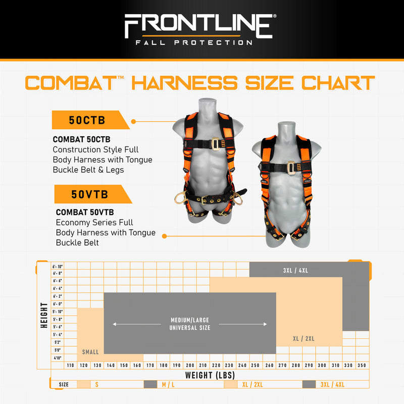 Frontline 50VTB Combat Economy Series Full Body Harness with Tongue Buckle Belt M/L