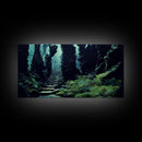 Fantasy Forest with Temple Steps, Wall Decor, Ready To Hang Framed Canvas Print, Oversize Wall Art