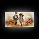 Boy And Girl Holding Hands, Fall Wall Decor, Canvas Print, Wall Hanging, Panoramic Art, Kids Wall Art, Nursery Wall Art, Gifts For Grandma
