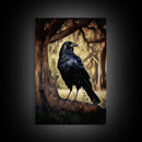 Portrait of a raven, cool crow art, framed canvas print