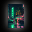 Neon Tokyo Streets, 80s Retro Style Tokyo Art, Framed Canvas Print