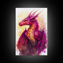 Magenta Purple Watercolor Dragon Fantasy Fine Art Print, Wall Decor, Wall Poster, Wall Art Print