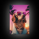 Dachshund Wall Print, Dog Wall Art, Dog Sunglasses, Dog In Teal Shirt, Funny Art, Framed Wall Art, Framed Canvas, Wall Print, Wall Canvas