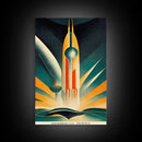 Art Deco Style Spaceship, Space Exploration, Science Fiction / SciFi Canvas Print, Ready to Hang Wall Art