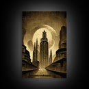 Dystopian Metropolis Art Deco Canvas Print, City Skyline, Fantasy Art, Art Deco Living Room Art, ready to hang wall art
