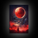 Spooky Horror Canvas Print, Bloodmoon Sunset, Blood moon, Halloween Wall Art, Cosmic Horror, Ready To Hang
