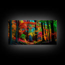 The Sacred Grove, Fantasy Art, Pop Art Forest Landscape, Framed Canvas Print, Colorful Forest Painting, Living Room Art