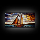 Art Deco Stained Glass Sail Boat Wall Art | Framed Canvas Print | Nautical Art | Seascape Art | Beach House Decor
