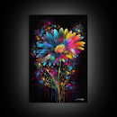 Neon Graffiti Flowers, Framed Canvas Print, Original Painting, Huge Wall Art, Large Format Living Room Art
