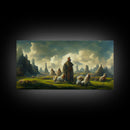 Shepherd and his flock, sheep painting, farmhouse art, watercolor canvas print, Giclee print
