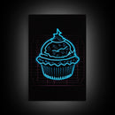 Teal Neon Lights Cupcake Wall Decor, Kitchen Wall Art, Glowing Art, Minimalist Print, Wall Decor, Canvas Print, Wall Art, Framed Canvas