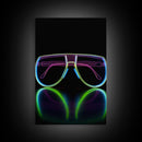 Neon Lights Eye Glasses Wall Decor, Glowing Art Print, Vibrant Art, Minimalist Print, Wall Decor, Canvas Print, Wall Art, Framed Canvas