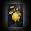 Food Art, Lemon Wall Decor, Fruit Wall Art, Kitchen Wall Art, Minimalist Wall Art, Wall Decor, Canvas Print, Wall Art, Framed Canvas Art