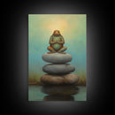 Frog Wall Art, Frog Balancing On Rocks, Zen Animal Wall Art, Nature, Modern Print, Wall Decor, Canvas Print, Wall Art, Framed Canvas