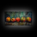 Apples Wall Art, Food Wall Decor, Grunge Wall Decor, Kitchen Wall Art, Panoramic Wall Decor, Canvas Print, Wall Art, Framed Canvas Art
