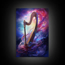 Heavenly Harp Among The Stars, Harp Art, Harp Print, Framed Canvas Art, Harp Wall Decor, Music Gift