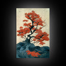 Japanese maple tree fine art print, vintage style wall art, woodblock print style wall art, poster print