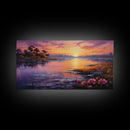 Beautiful Lake At Sunset, Framed Canvas Print, Landscape Oil Painting Print, Lakehouse Art, Lake Art, Lake House Decor, Nature Art