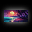 Outrun Vibes, Sunset Over The City and Beach, Palm Tree Decor, Game Room Art, Aesthetic Posters, Retro Art, 80s Vibes, 80s Art