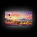 Beautiful Fields of Lavender, Framed Canvas Print, Wall Art, Boho Wall Decor, Sunset Painting, French Countryside, Farmhouse Art