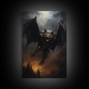 Vampire Bat In The Night, Art Canvas Print, Dark Academia, Halloween Bat Print, Halloween Decor, Monster Print, Macabre Art