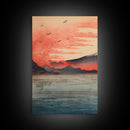 Japanese Ukiyo-e Mountains Sunset Set of 3 Prints, Japanese Ink Block, Ukiyo-e Wall Art, Living Room Art, Above Bed Decor, 3 Panel Print Set