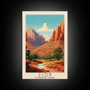 Zion National Park,  Utah Travel Art, National Park Print, Minimalist Travel Art, Midcentury Modern Retro Style Landscape