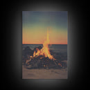 Campfire Wall Art, Beach Wall Art, Coastal Print, Canvas Print, Wall Hanging, Portrait Art, Minimalist Wall Art, Ocean Art, Military Gift
