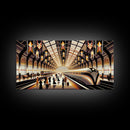 Art Deco Train Station - Retro Decor - Framed Canvas Print - Subway Art - Art Deco Pattern - Unique Retro Wall Art - Gift For Him