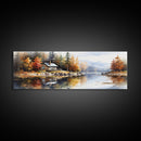 Rustic Lake Cabin at Dusk Watercolor Painting | Peaceful Wilderness Landscape Canvas Print | Modern Country Decor and Nature Lovers
