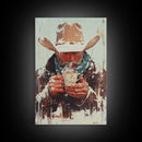 Cowboy Riding Horse in Winter Forest Framed Canvas Print - Moody Winter Landscape Art Perfect 2024 Christmas Home Decor