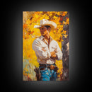Cowboy with Autumn Foliage Canvas Print, Vibrant Fall Decor, Perfect Fall Wall Art, Seasonal Home Decor, Western Art, Framed Canvas Print