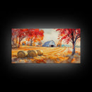 Rustic Autumn Farmhouse Scene Framed Canvas Print Fall Country Landscape with Barn Seasonal Wall Art Farmhouse Decor Holiday Gift 2024