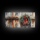 Rustic Wreath Red Ribbon Canvas Print Christmas Door Decor Farmhouse Christmas Wall Art Framed Canvas Print Christmas Outdoor Decor